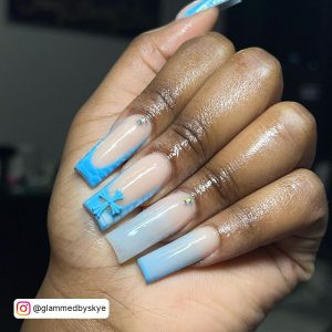 Blue Summer Ombre Nails With Embellishments