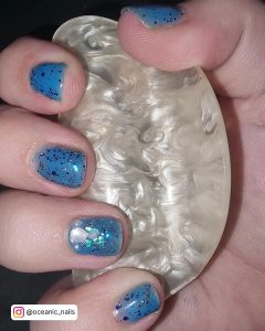Blue Swirl Nails Short