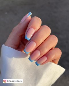Blue Tip Nails In Coffin Shape
