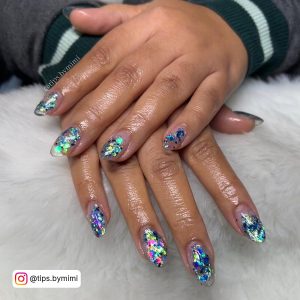 Blue Tip Nails With Glitter