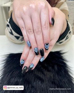 Blue White And Black Nails In Square Shape