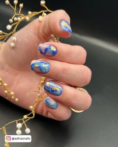 Blue White Marble Nails