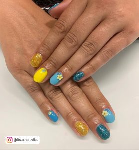 Blue Yellow And Red Nails