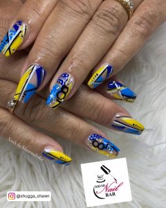 Blue Yellow And White Nails