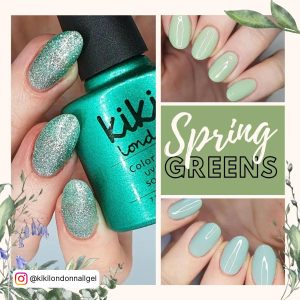 Bright Green Nails With Glitter