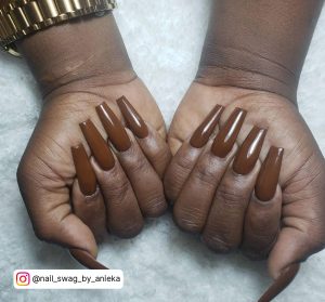 Brown Coffin Acrylic Nails