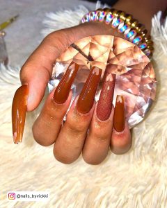 Brown Coffin Shaped Nails
