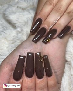 Brown French Tip Nails Coffin