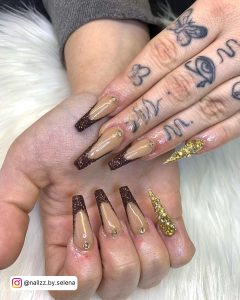 Brown Ombre Coffin Nails