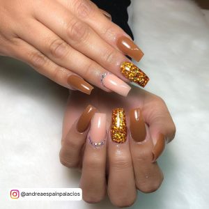 Brown Short Coffin Nails