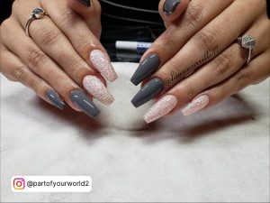 Charcoal Grey Coffin Nails