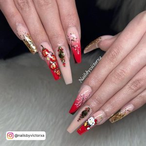 Christmas Nails Red And Gold