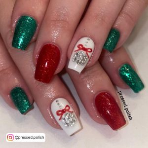 Christmas Nails Red Green And White