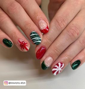 Christmas Red And Green Coffin Nails