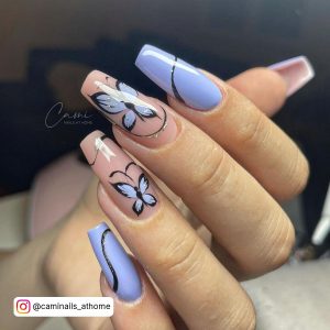 Clear Blue Butterfly Nails