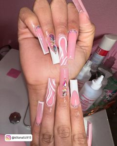 Coffin Acrylic Nails With Rhinestones
