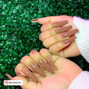 Coffin Brown French Tip Nails