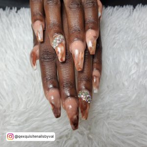 Coffin Brown Nails Short