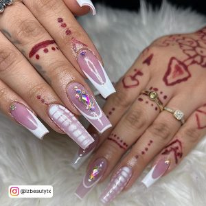 Coffin French Tip Nails Long