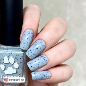 Coffin Light Blue Nails With Black Spots