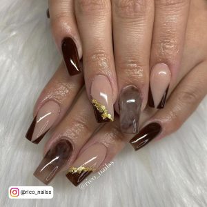 Coffin Light Brown Nails