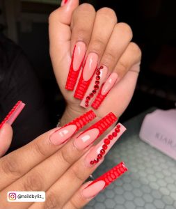 Coffin Long Red Nail Designs