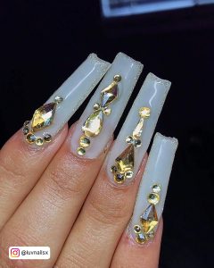 Coffin Nail Designs With Rhinestones