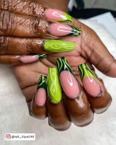 Coffin Neon Green Nails