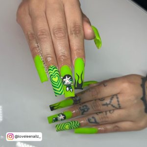 Coffin Neon Green Nails