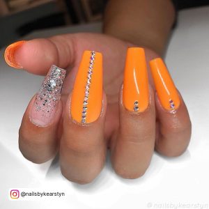 Coffin Neon Orange Nails