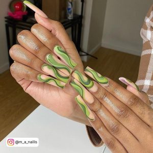 Coffin Olive Green Nails