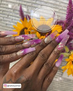 Coffin Ombre Nails With Glitter