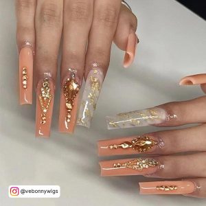 Coffin Ombre Nails With Rhinestones