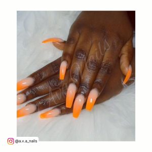 Coffin Orange Acrylic Nails