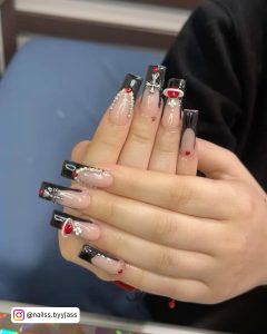 Coffin Pink Nails With Rhinestones