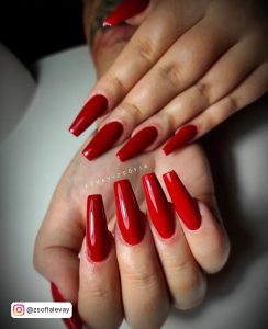 Coffin Red And White Nail Designs