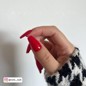 Coffin Red And White Nails