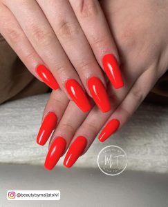 Coffin Red French Tip Nails