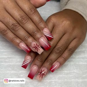 Coffin Red Ombre Acrylic Nails