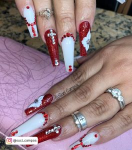 Coffin Red Ombre Nails