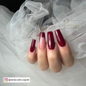 Coffin Red Tip Nails