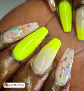 Coffin Shape Yellow Nails