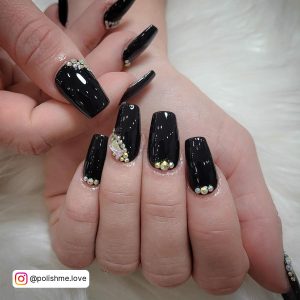 Coffin Shaped Nails Designs With Rhinestones