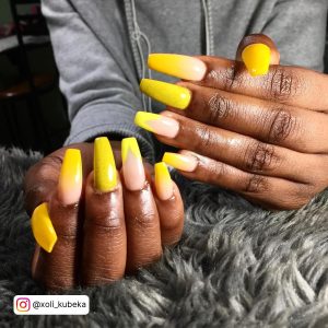 Coffin Yellow Nails With Glitter