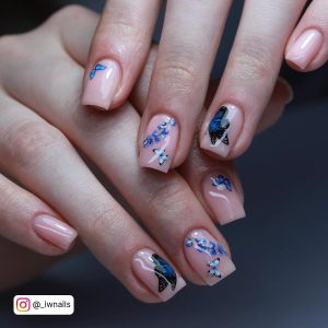 Cute Blue Butterfly Nails