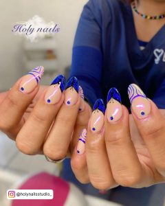 Cute Blue Nails With Butterflies
