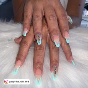 Cute Blue Nails With Diamonds