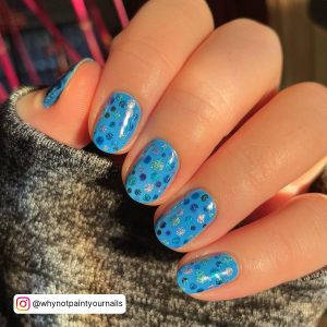 Cute Blue Nails With Polka Dots
