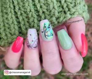Cute Short Acrylic Nails Butterfly