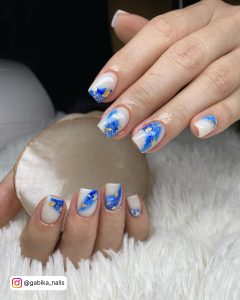 Dark Blue And White Marble Nails